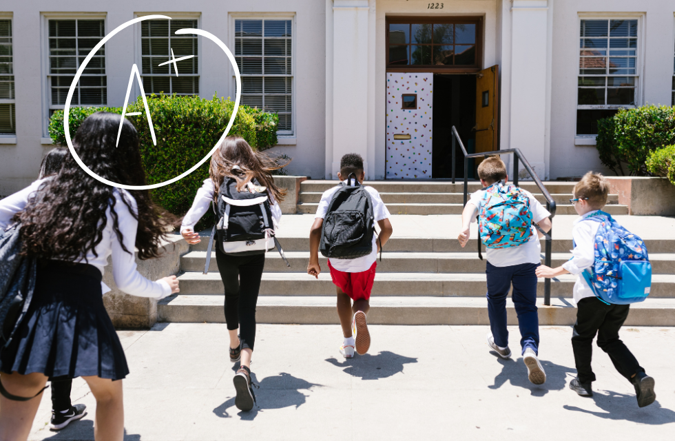 Kids running into school