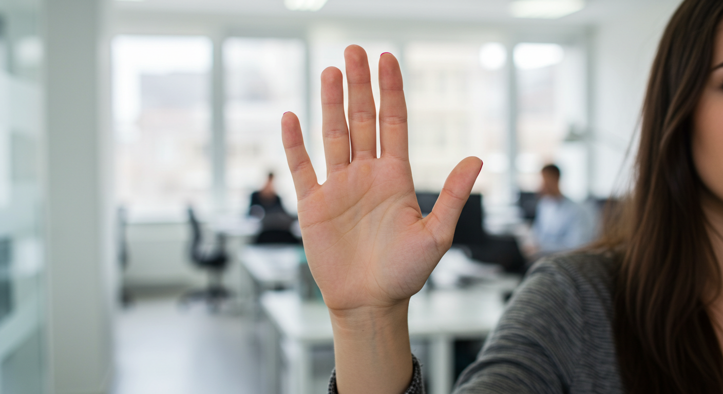 Woman with "Stop" hand sign