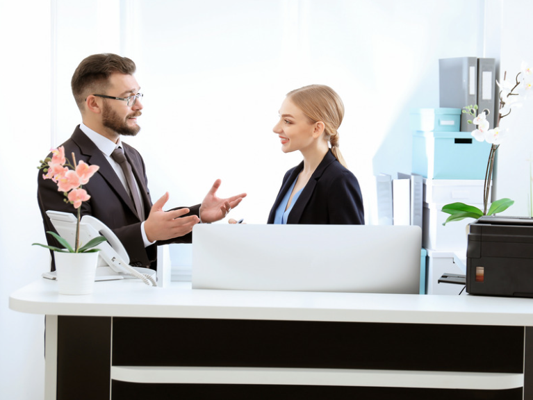Man talking to woman about probation
