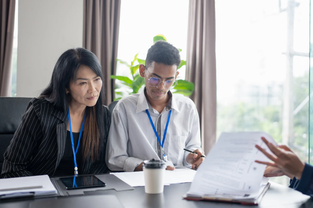 Man and woman going through HR training