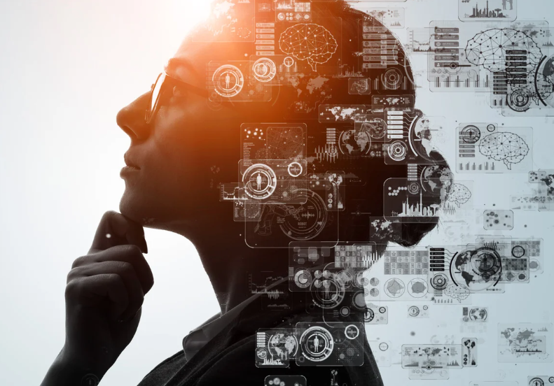 Woman blended in with technology