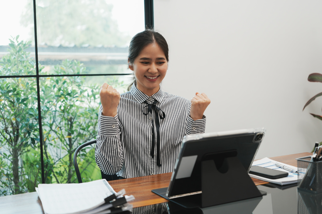 Woman happy at work