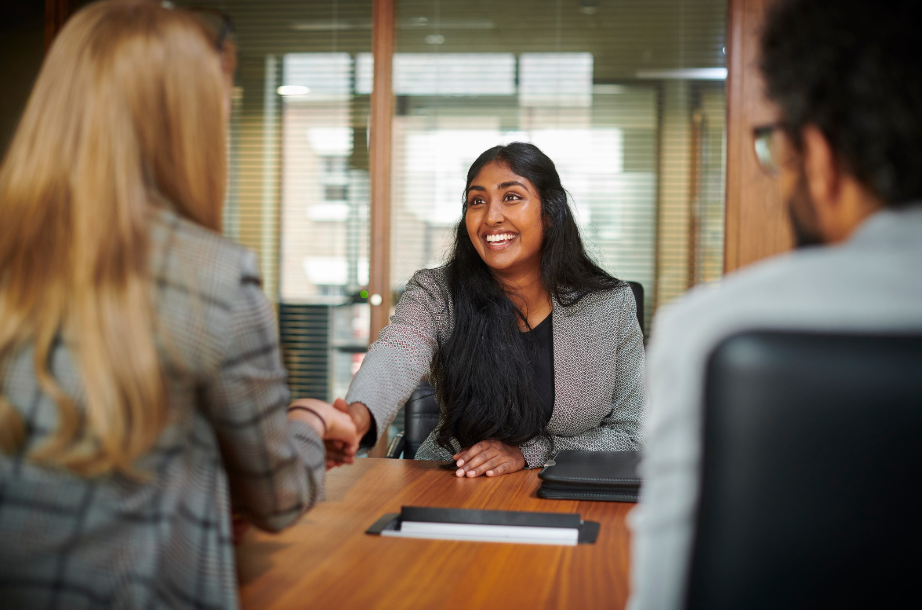 Woman smiling in interview