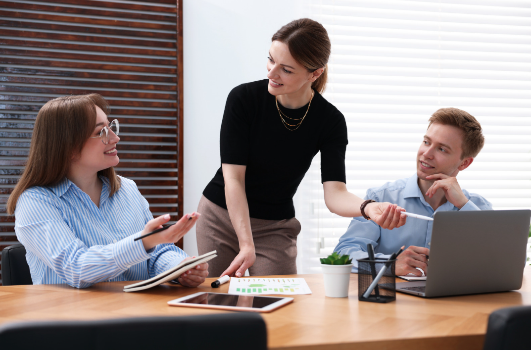 people talking in office