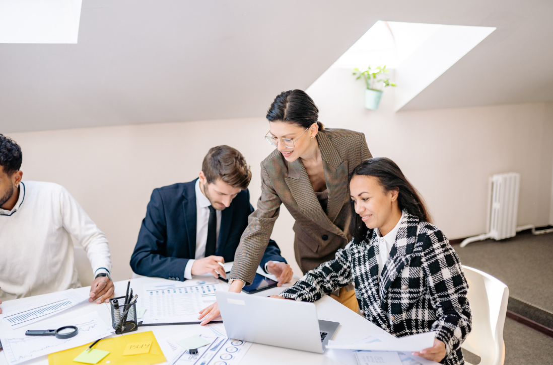 People working in attic office